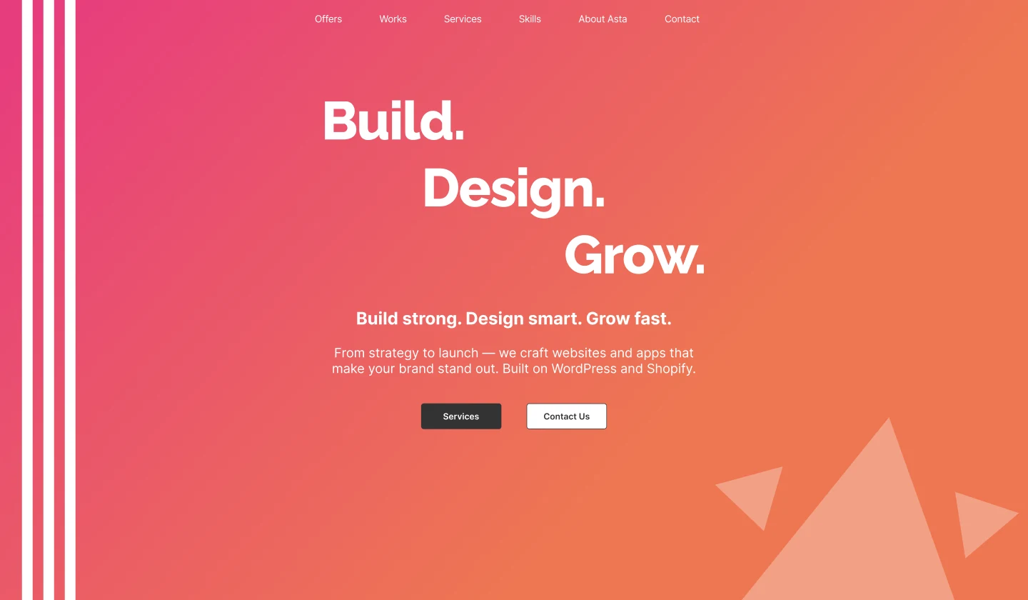 Old Asta homepage hero with a pink-orange gradient
