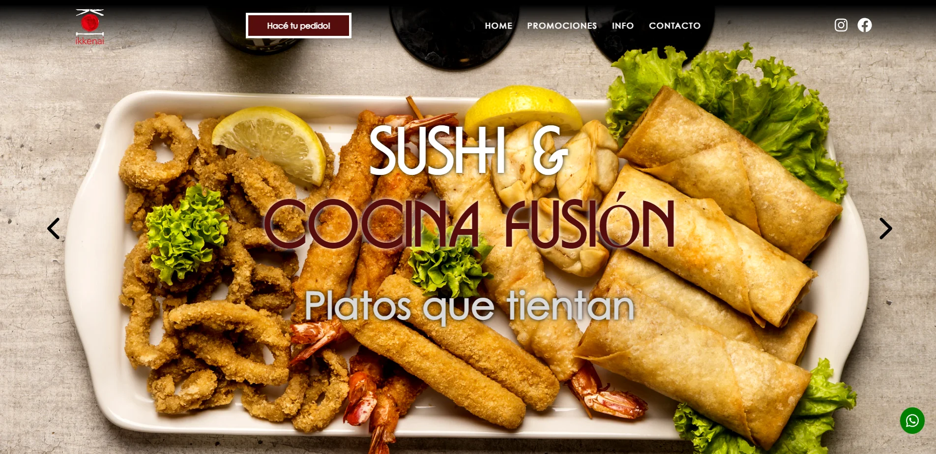 Old Ikkenai homepage with a food photo slider and a "Hacé tu pedido" button